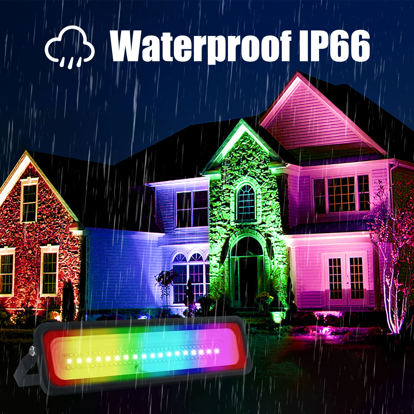 50W UV+RGB Lights,Color Changing Lights,Black Light for Glow Party,RGB Flood Light,with Switch and Remote,for Garden Lighting