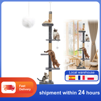 Cat Tree 5-Tier Floor to Ceiling Cat Tower Cactus Tall Climbing Tree with Scratching Post Hammock Dangling Ball for Indoor Cats