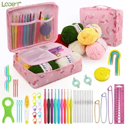 Juego de ganchillo para principiantes, Kit de gancho de ganchillo con bolsa de almacenamiento, paquete de Material de costura portátil, herramientas de tejer y almacenamiento, DIY, 59 piezas por juego