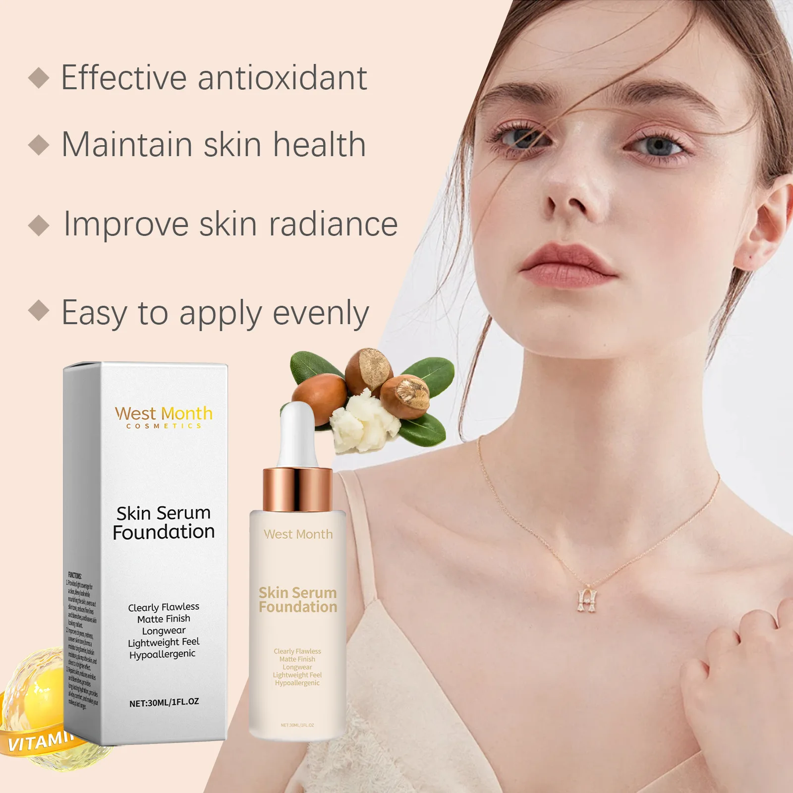 West & Month 30ml fond de teint dissimulant Base légère maquillage imperméable contrôle de l'huile fond de teint mat hydratant longue durée