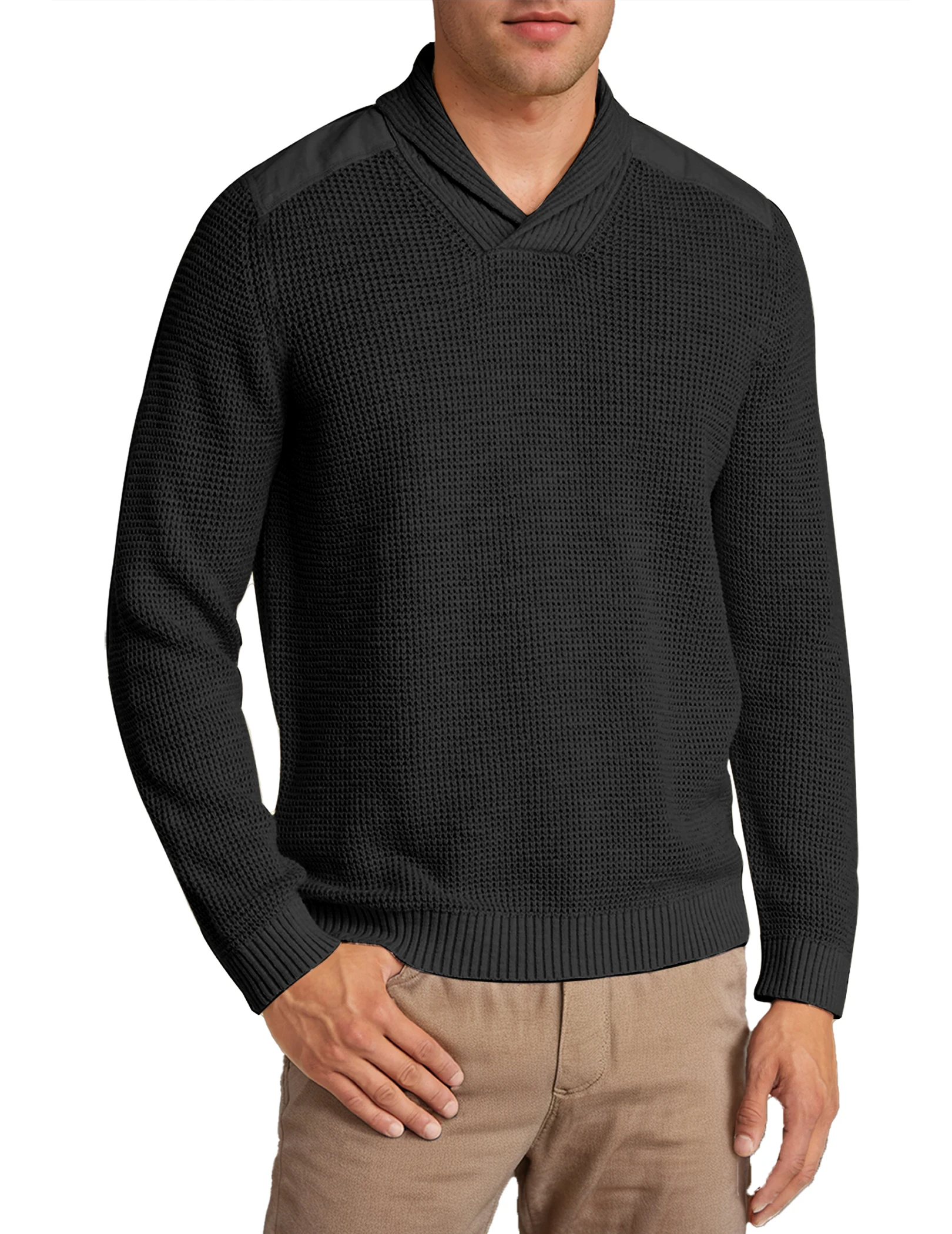 

Мужской пуловер с шалевым воротником, повседневный вязаный свитер с длинными рукавами, мужской осенне-зимний вязаный свитер с длинными рукавами