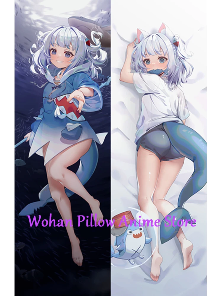 

Dakimakura Anime Pillow Cover Gawr Gura Double Sided Print Life-size Halloween Christmas Decoration