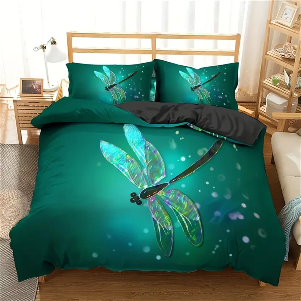 Dragonfly Printed Duvet Cover Set (1 Duvet Cover + 1/2 Pillowcase), Rustic Aesthetic Animal Bedding Set For Bedroom Guest Room