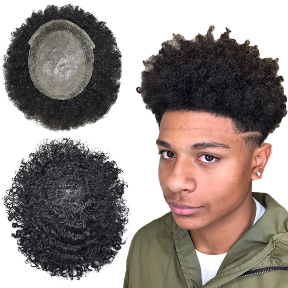 

Afro Kinky Curly Mens Toupee Lace Center Poly Skin Around Man Weave Hair Unit Afican American Hair Replacement For Black Men