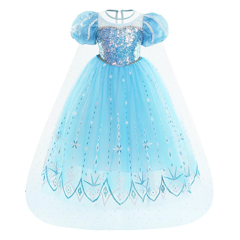 Robe de princesse cosplay pour enfants, bleu ciel neige, bulle, accessoires, fête d'Halloween et de carnaval, haute qualité