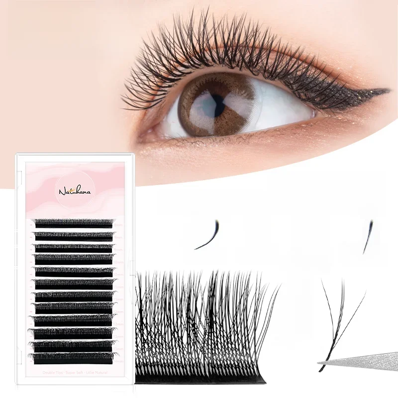 NATUHANA 3D W Shaped (2.0) Soft Lash Extension Supplies 0.07 Black Eyelashes Natural Makeup Easy Fan Y Clusters Private Label — zdjęcie 2
