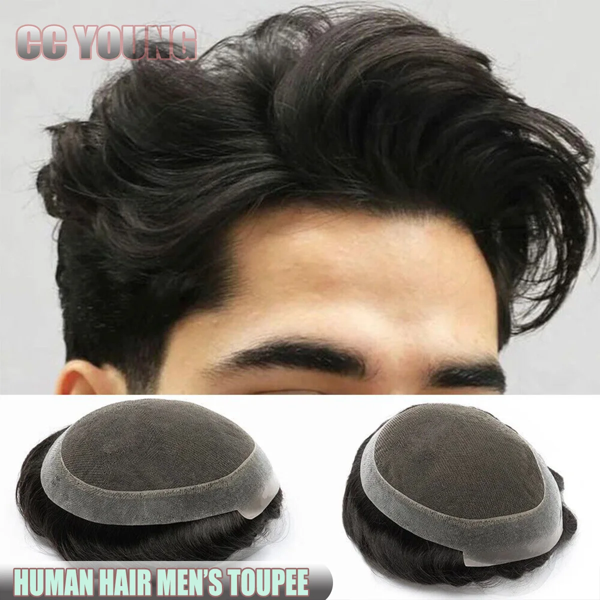 

Australia Base Men's Toupee Human Hair French Lace Center Poly Skin Around Hair Replacement System Breathable Durable Hairpiece