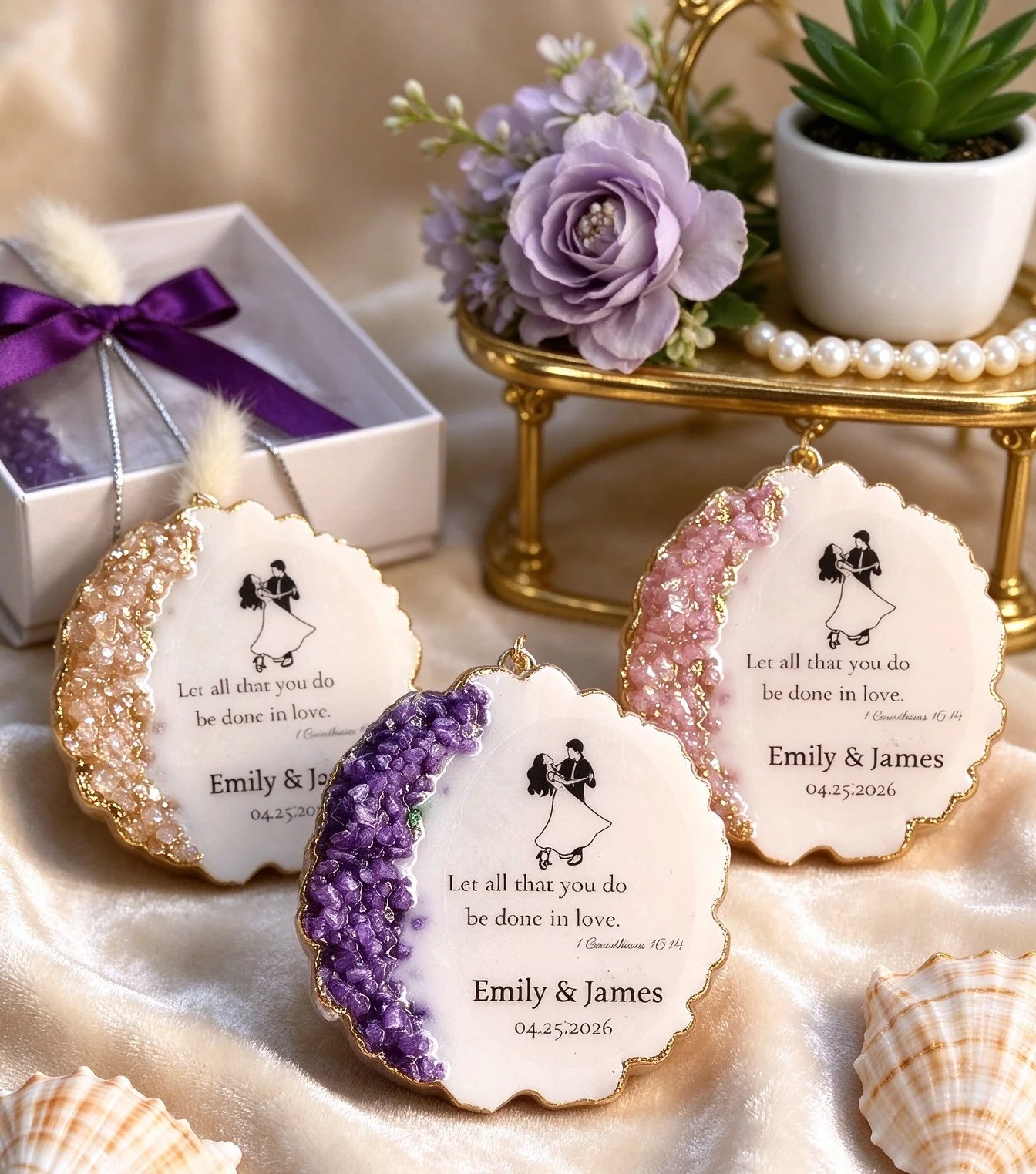 Personalized Christian Geode Epoxy Resin Fridge Magnet Wedding Favor, Custom Bible Verse Keepsake Souvenir Gift for Wedding Gues