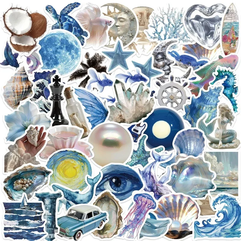 Autocollant en PVC argent bleu mer, 10/30/50 pièces, décoration esthétique, Scrapbooking, papeterie coréenne, fournitures de comptabilité à main pour enfants