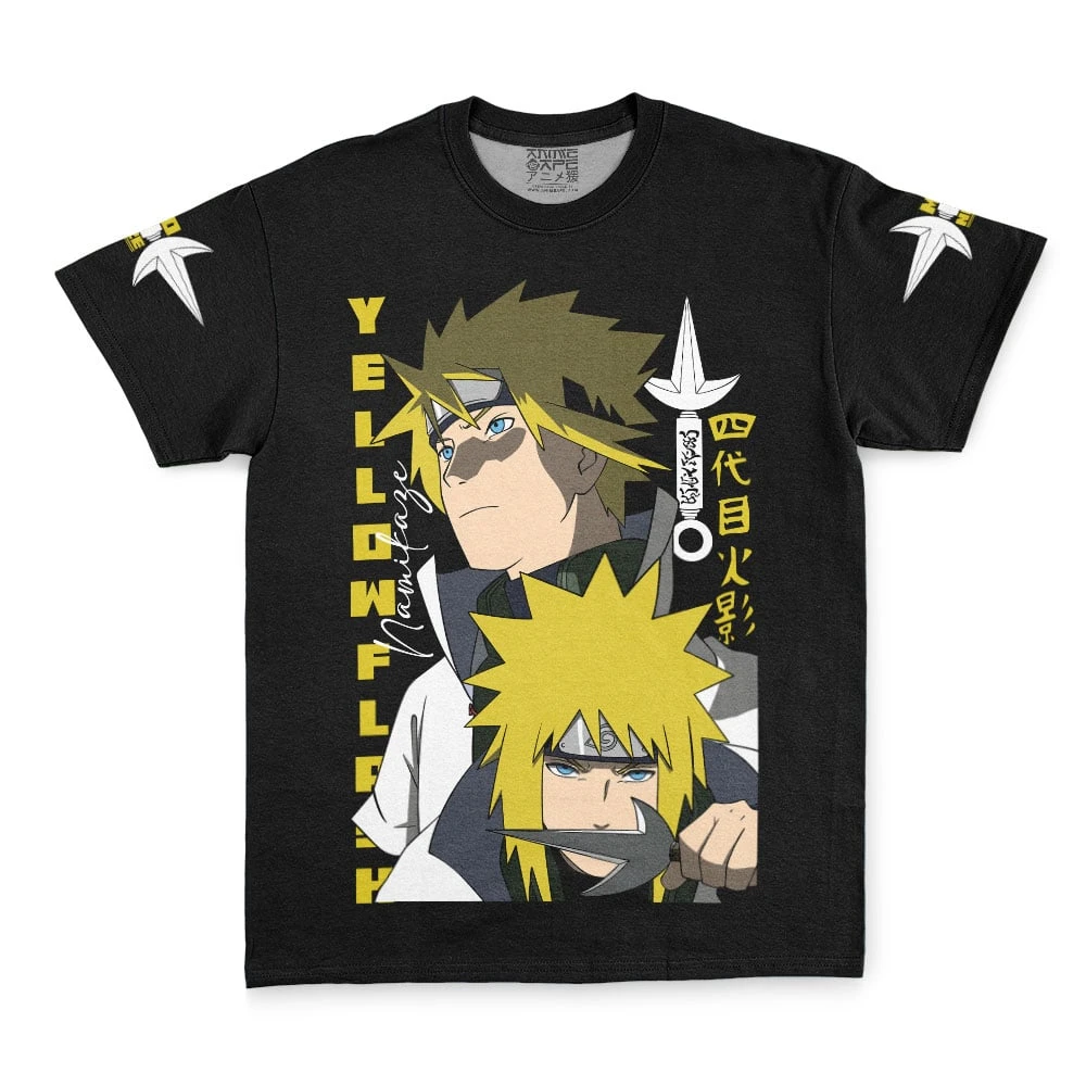 Men's Naruto Minato Namikaze Yellow Flash Graphic T-Shirt, Black Anime Vintage Cotton Short Sleeve Tee