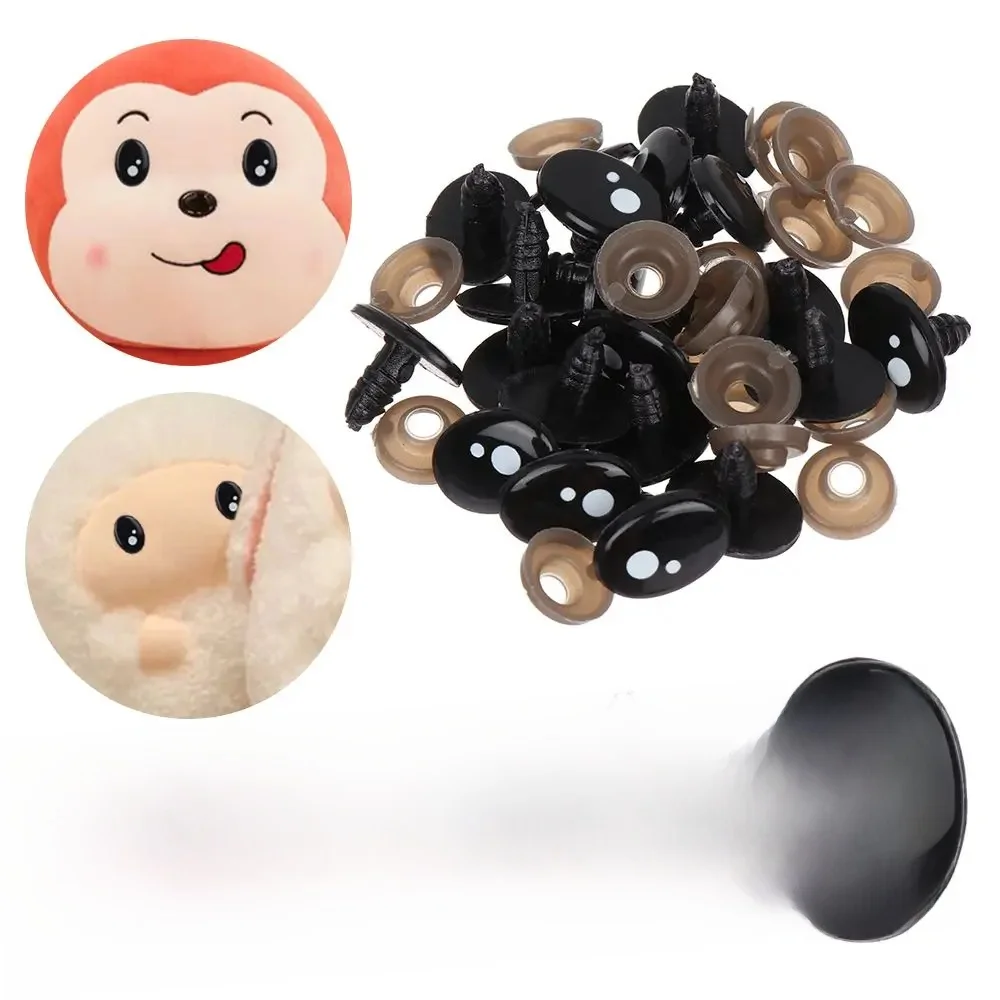 20/40 szt. 7-12mm czarne plastikowe owalne oczy zabezpieczające do białych lalka miś kukiełka zwierzątko rękodzieła dla dzieci DIY zabawki pluszowa lalka akcesoria — zdjęcie 2