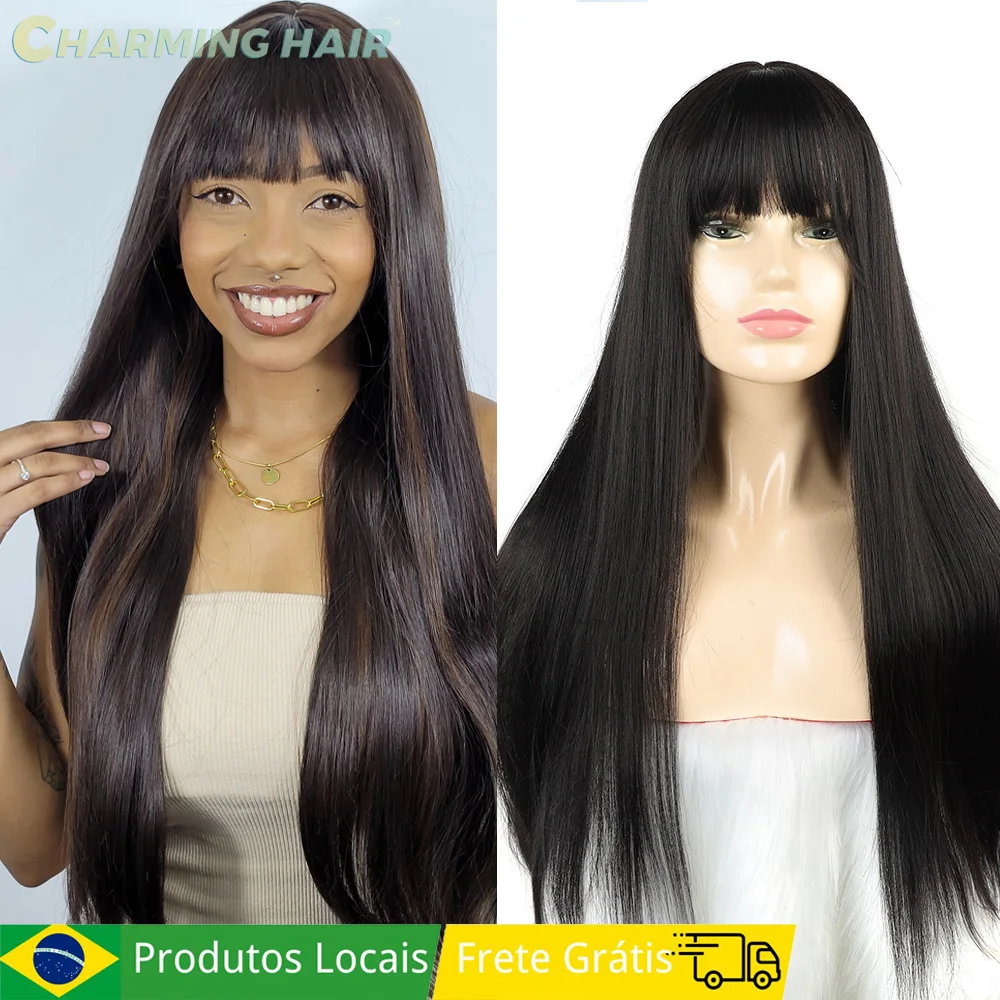 Peruca Longo Lisa Cabelo Fibra Orgânica Premium Moda Hair Colocação Fácil Desgaste Diário 70cm 270g "CELESTE"-MODA