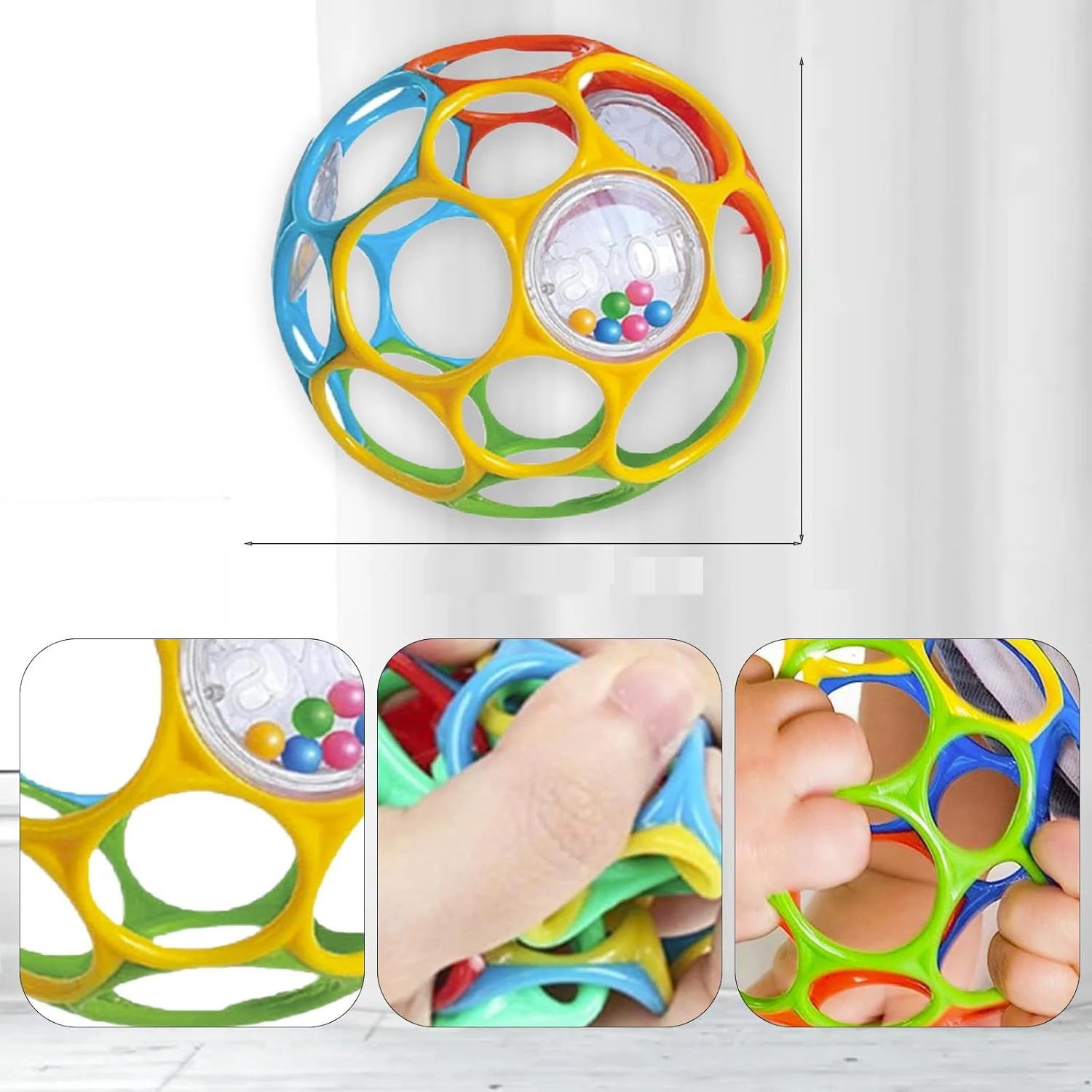 Weiche Baby-Greifball-Rasseln mit Glockenball, frühe Bildung, pädagogisches sensorisches Spielzeug, zufällige Farbe) – Detail 1