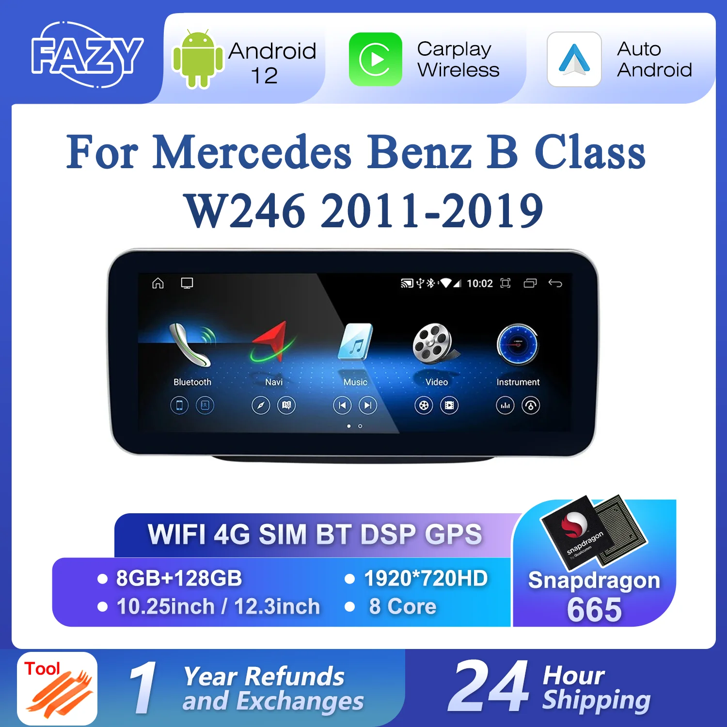 FAZY Android 14 Wireless Auto CarPlay For Mercedes Benz B Class W246 2011-2019 Car Multimedia Navigation GPS DSP 4G WiFi Netflix