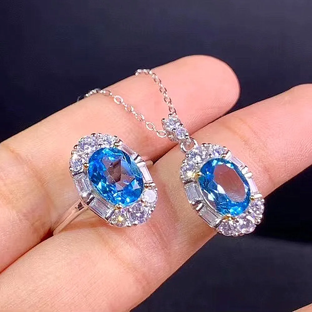 KJJEAXCMY fine jewelry 925 sterling silver inlaid natural blue topaz fashion girl suit Birthday Party Christmas Gift