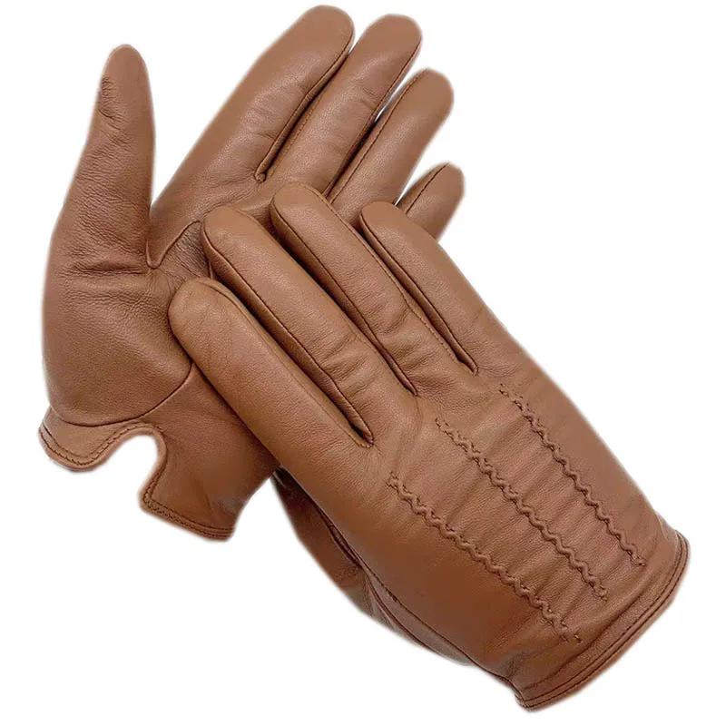 Autumn Men\'s Fashion Sheepskin Gloves Winter Genuine Leather Black Gloves New Authentic Motorcycle Driving Riding Classic Men\'s