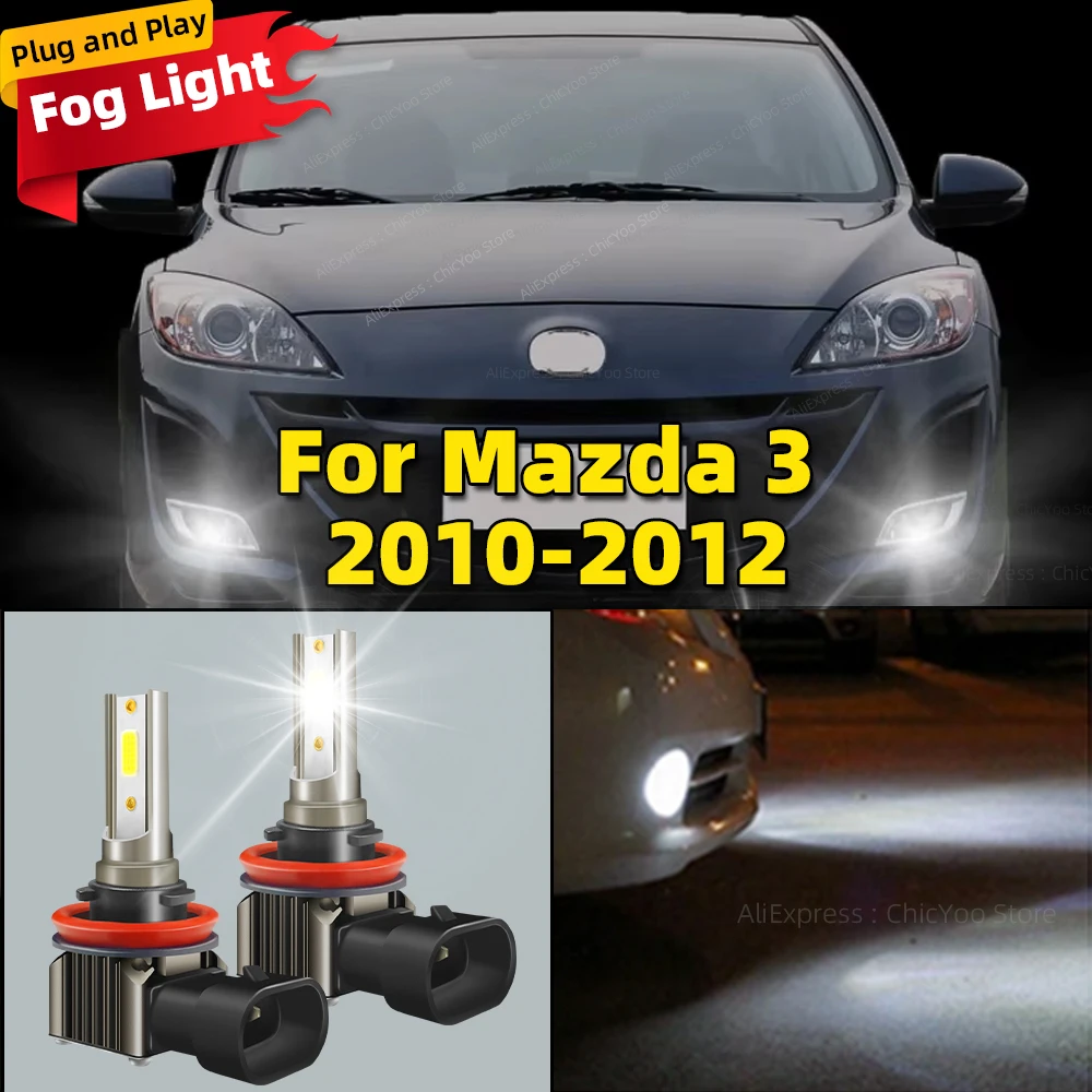 2Pcs LED Car Front Fog Light Lamps 6000K Bulb For Mazda 3 2010 2011 2012 Auto Accessory Plug and Play 15000LM