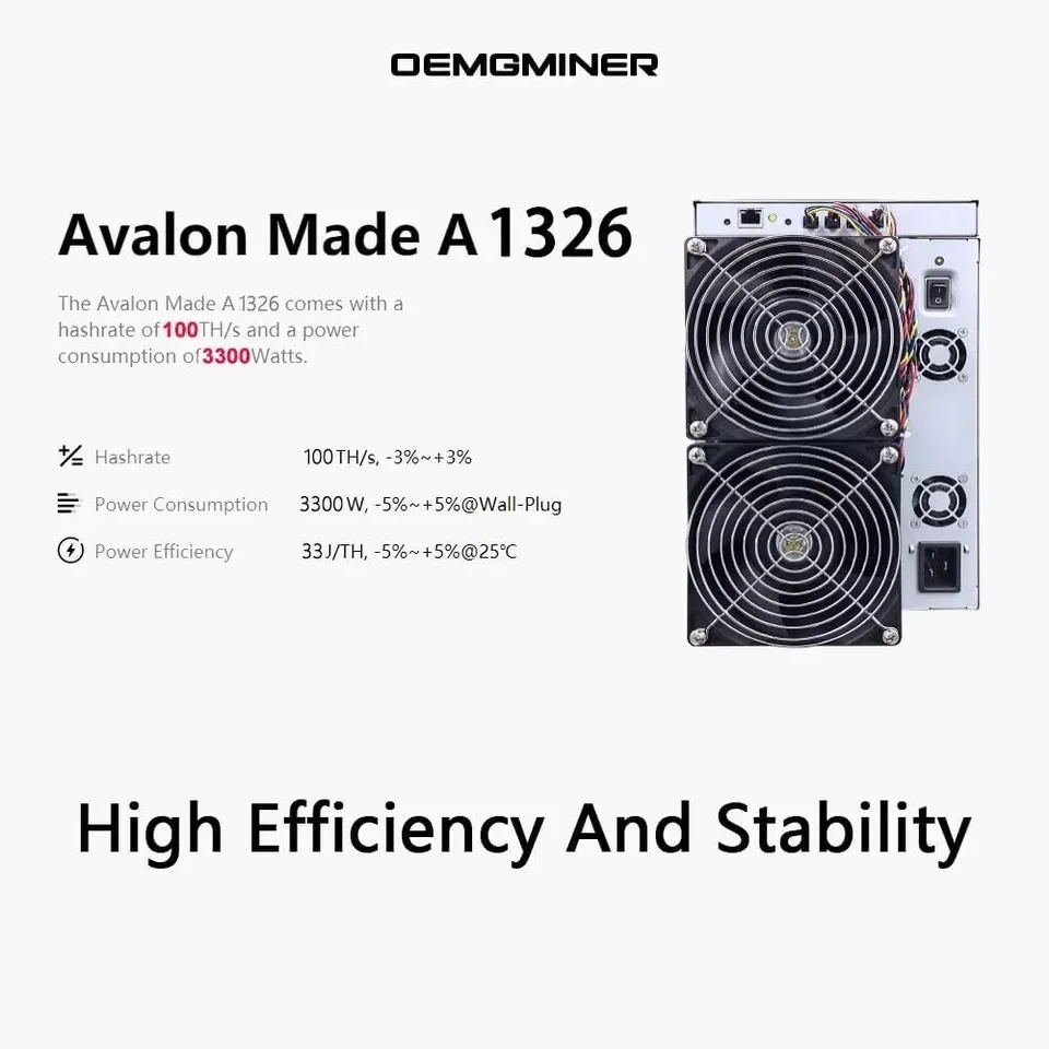 

ST available New Avalon Miner A1326 Canaan 1326 100T Hashrate 3300W BTC Asic Crypto Machine