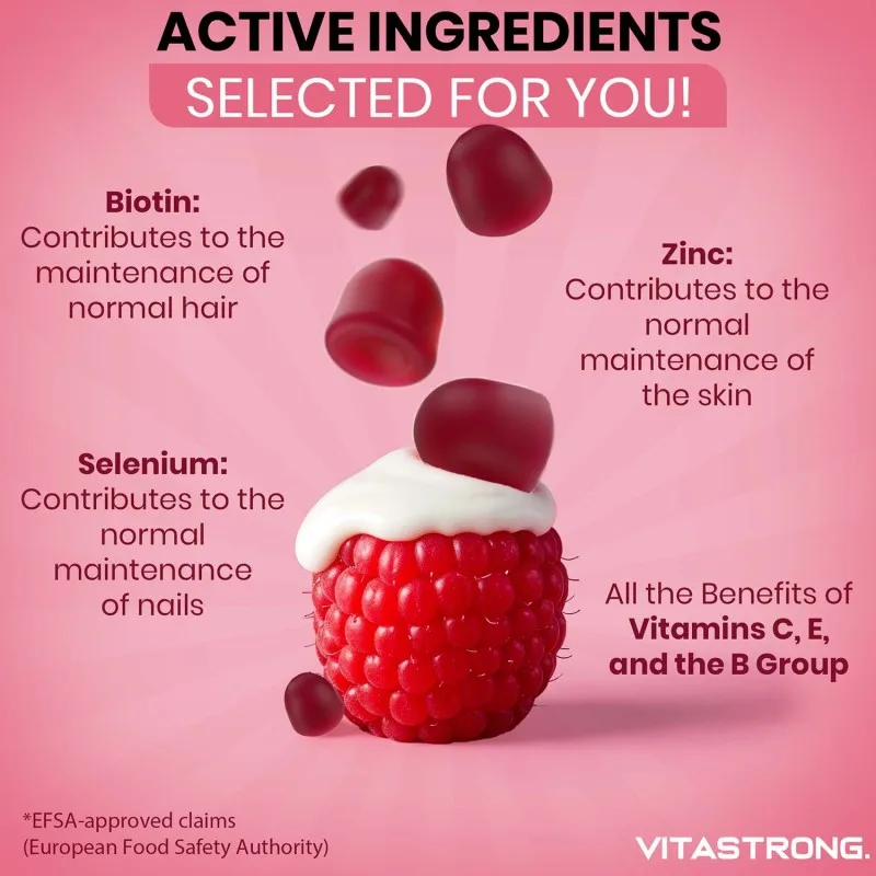 مركب فيتاسترونج بيوتين عالي الجرعات 100% نباتي - 120 علكة بيوتين للشعر والبشرة والأظافر مع الزنك والسيلينيوم وفيتامين C وفيتامين E وفيتامين ب6، يوديد البوتاسيوم يوديد الصحة ويقلل من التعب