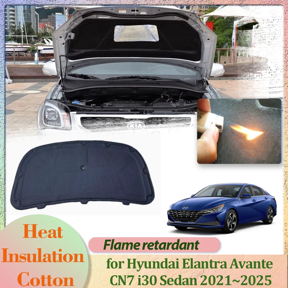 Car Hood Engine Cover for Hyundai Elantra Avante CN7 i30 Sedan 2021~2025 Insulation Liner Cotton Soundproof Heat Mat Accessories