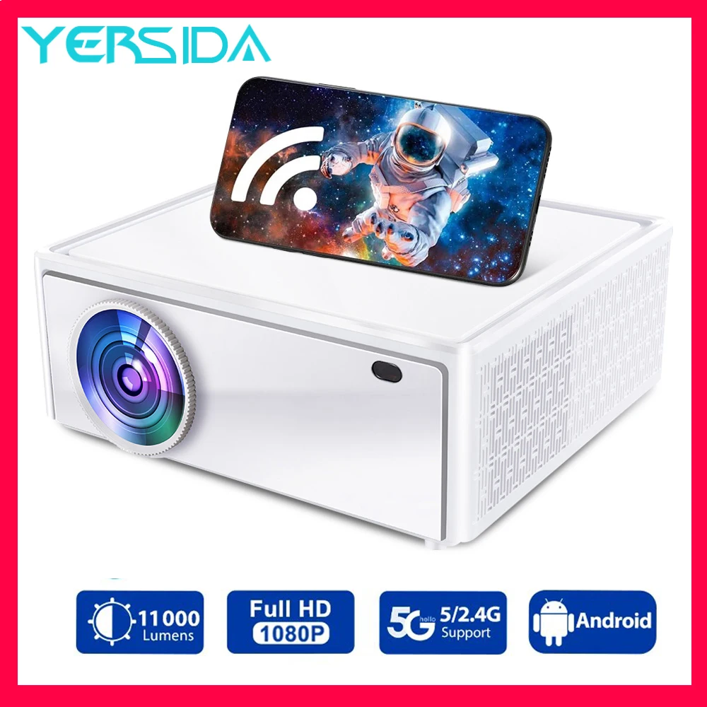 YERSIDA Projector 4K VS627 Android 5G WIFI 1080P FULL HD Smart TV Home Cinema Outdoor Movie 4K 3D LED Portable Projector 2+16G