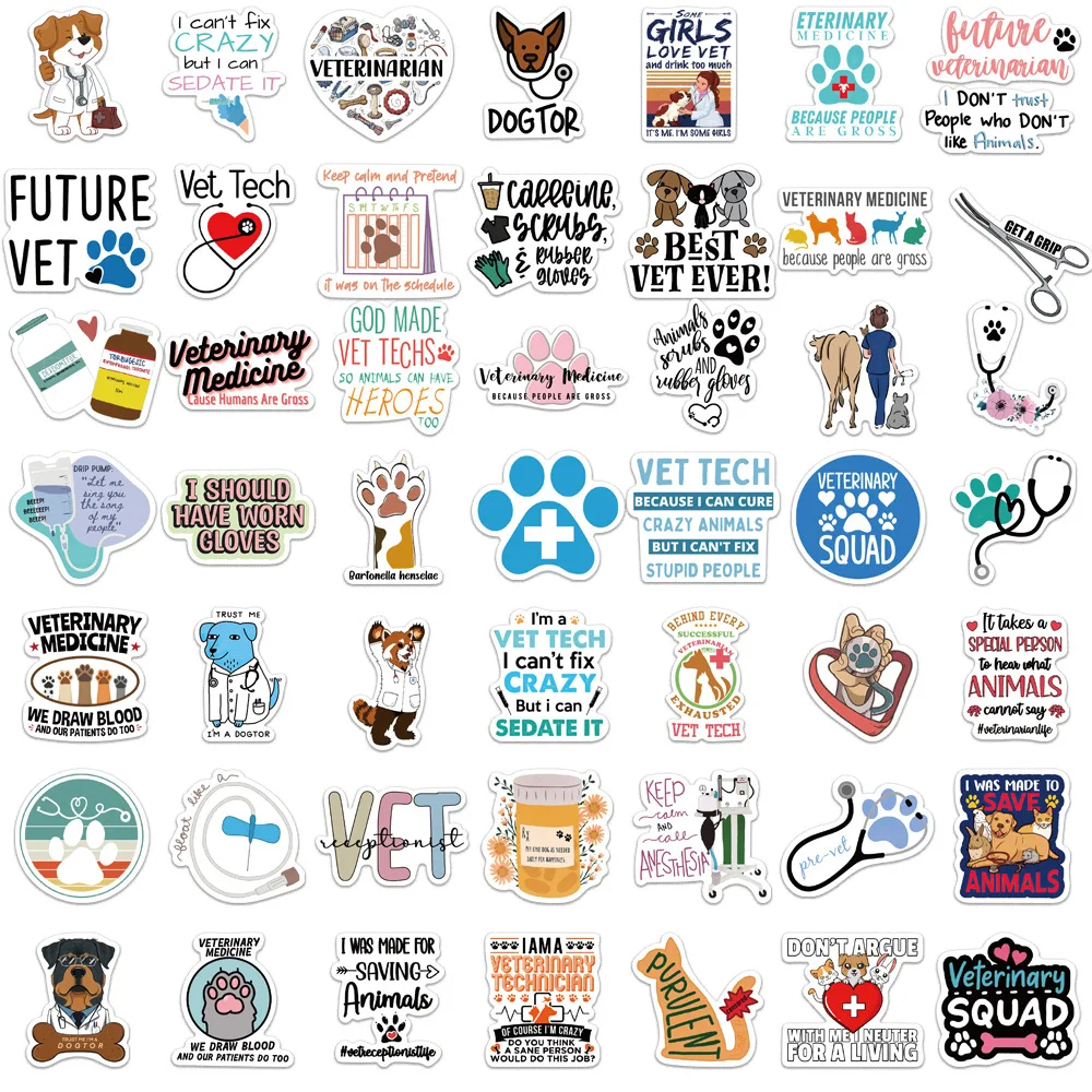 10/30/50PCS Pet Hospital Veterinary Sticker Phrase Graffiti Decals  DIY Laptop Notebook Phone Wall Suitcase Car Cartoon Sticker