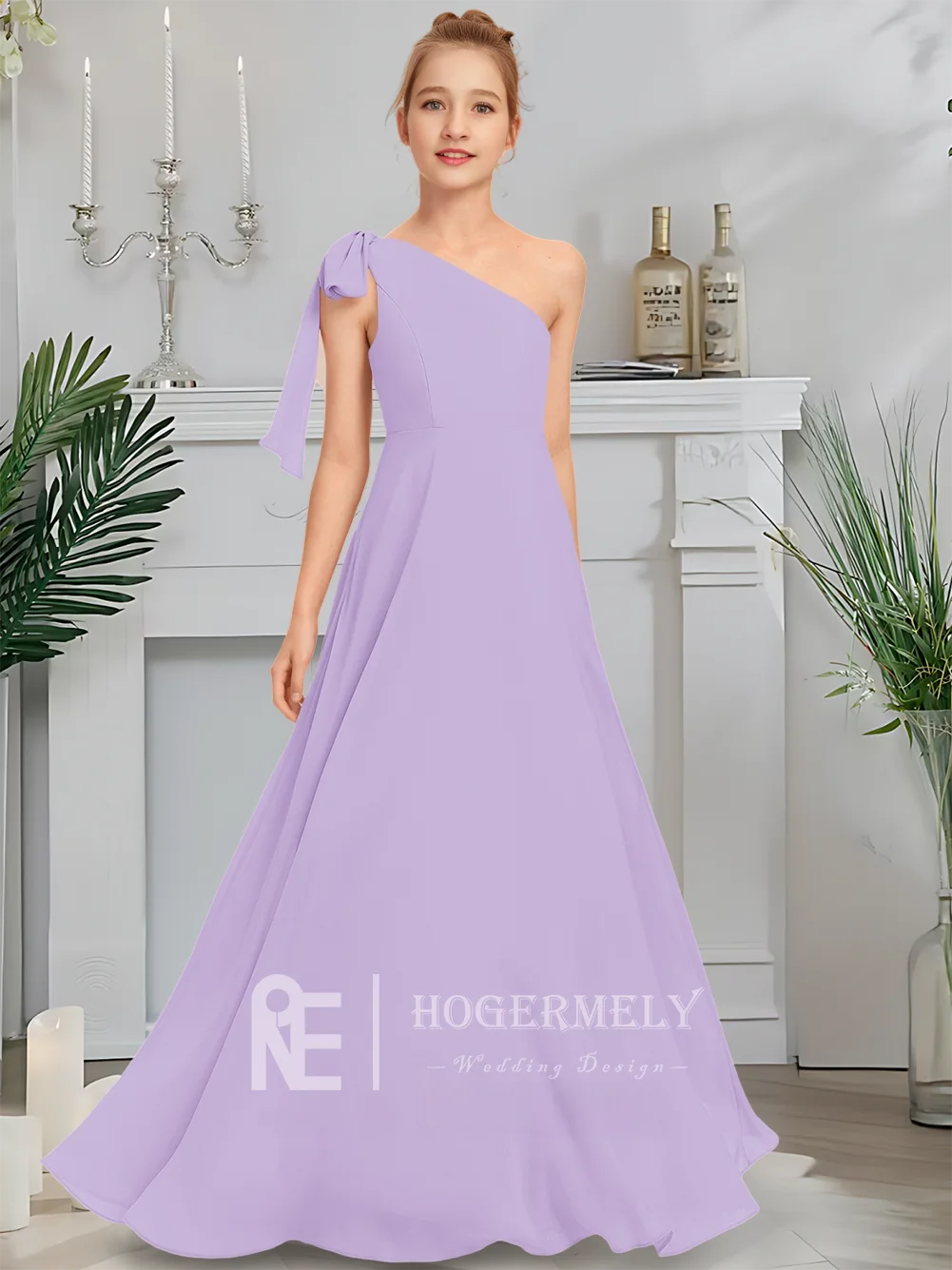 Детское платье подружки невесты на одно плечо, платье с цветочным узором розы для девочек, шифоновое платье длиной до пола с каскадным бантом на свадьбу