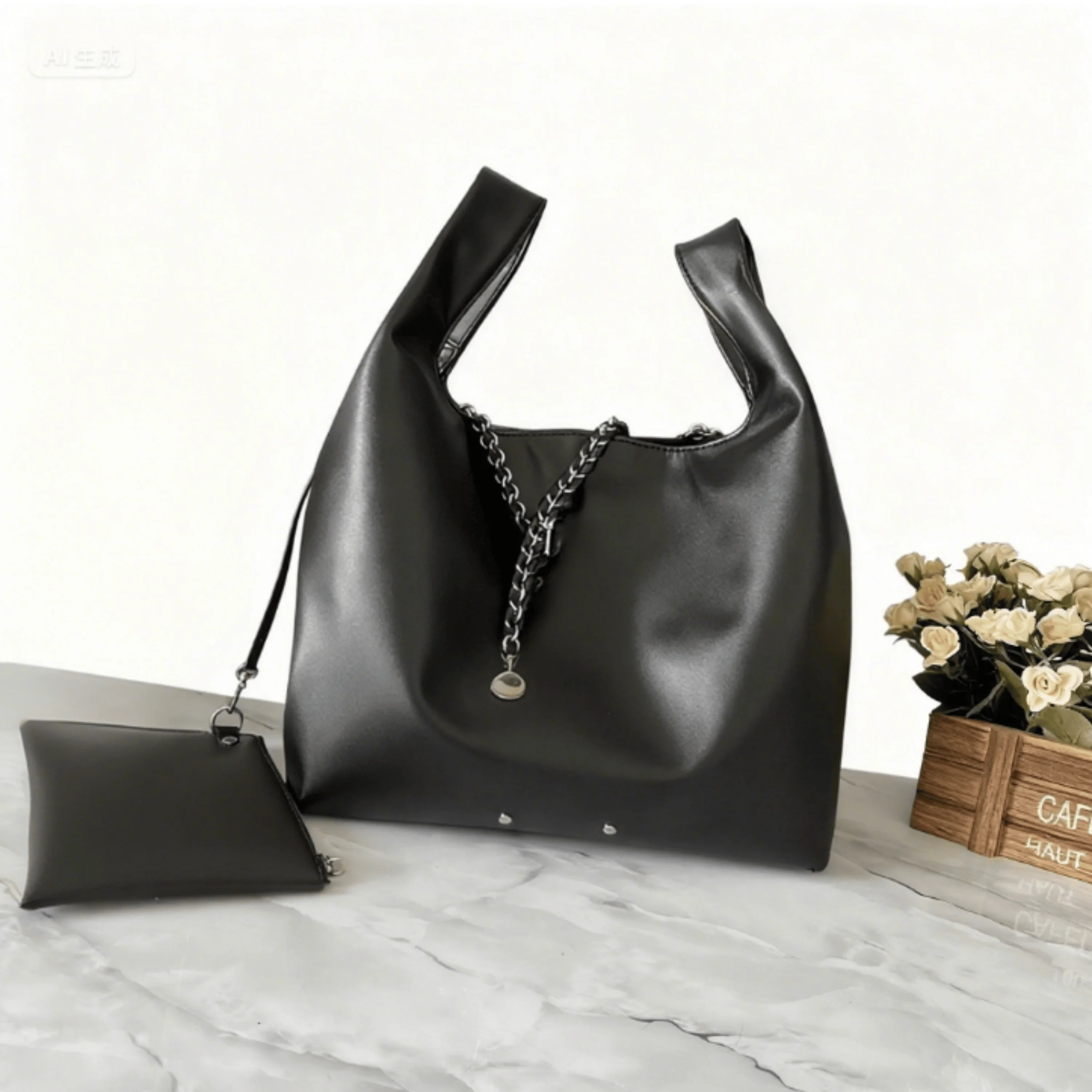 

Женская осенне-зимняя модная ретро простая большая вместительная все виды повседневной цепочки однотонная женская сумка 2025