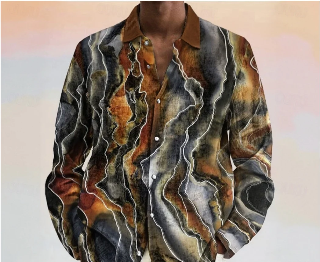 Spring and Autumn Men's Colorful Long sleeved Shirt Button Casual Carnival Daily Wear Carnival Autumn and Winter Polo Printed Bu