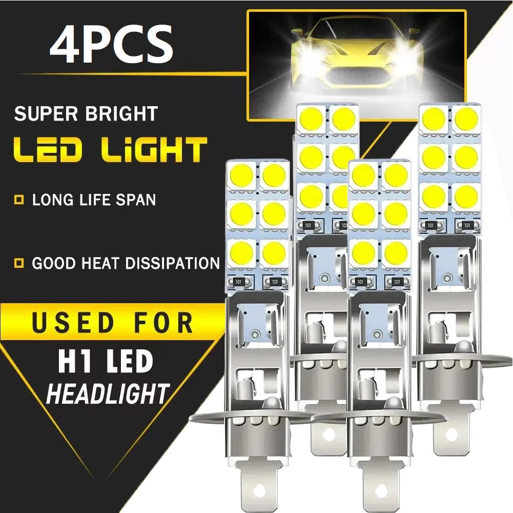 

2/4Pcs H1 White 6000K 55W 12 SMD 5050 LED Headlight Bulbs Set Driving-Light Pro