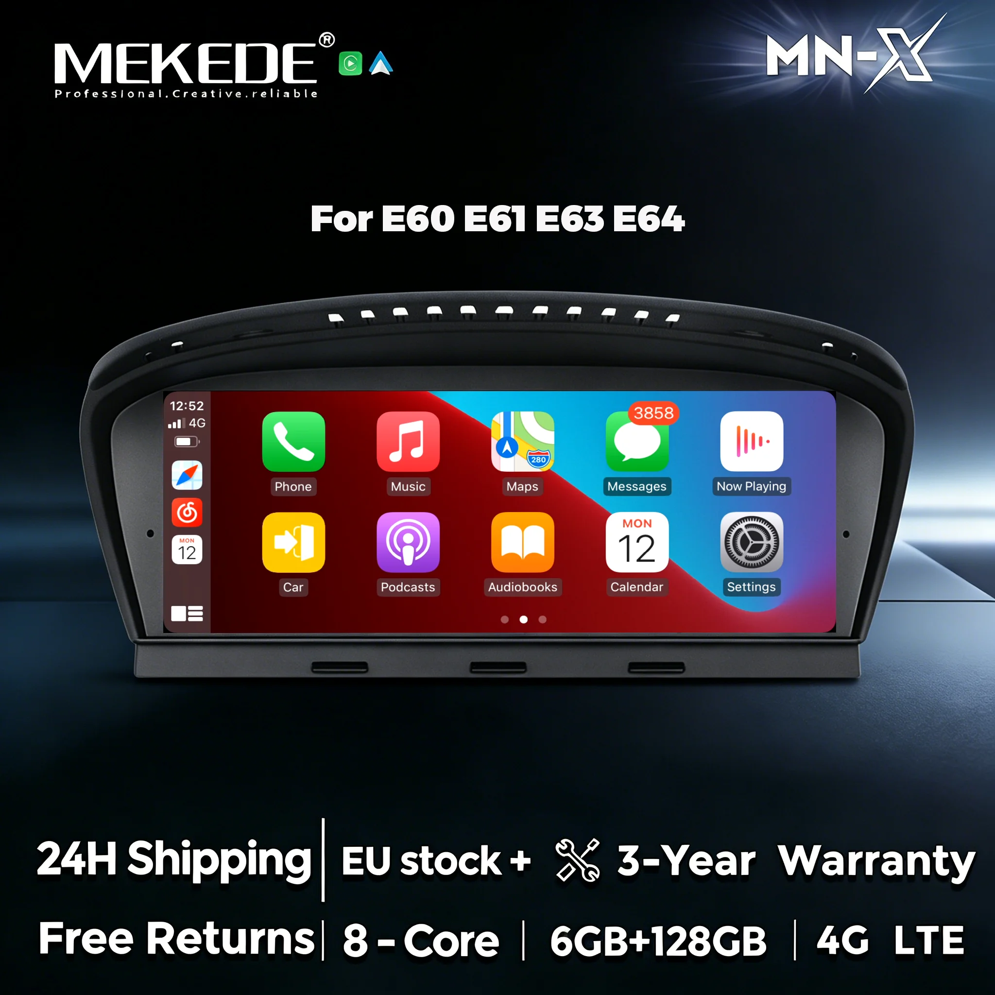 8-Kern Wireless CarPlay Android 15 Auto-Multimedia für BMW 5er E60 E61 E63 E64 3er E90 E91 E92 E93 Autoradio BT 4G WIFI DSP Stereo-Player