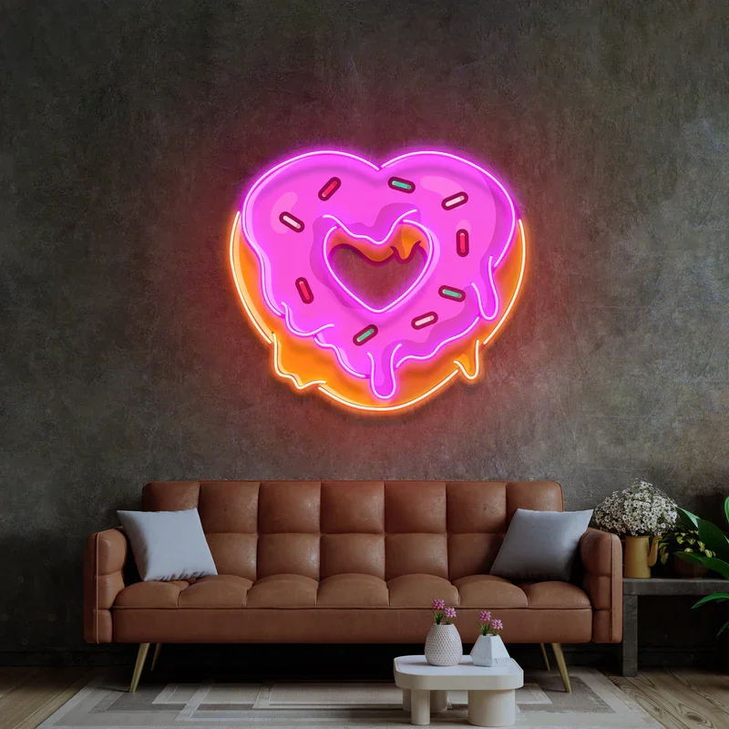 Imagem -03 - Donut Coração em Forma Led Neon Sign Sweet Coffee Shop Escritório Wall Art Sala de Jogos Pendurada Sinal de Casamento