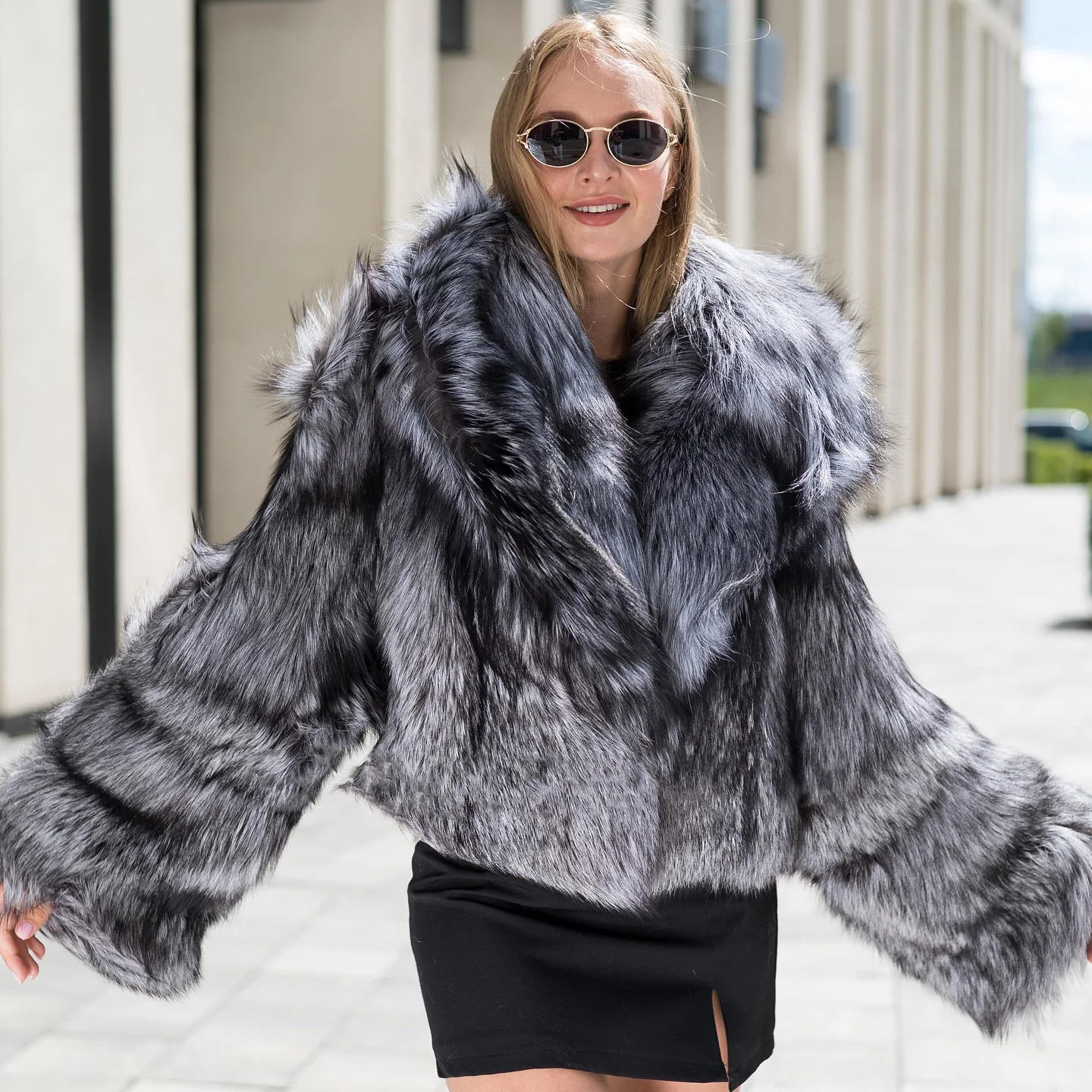 Real Silver Fox Fur Jacket with Turn-down Collar High Quality Full Pelt Genuine Silver Fox Fur Coats for Women Winter Outwear