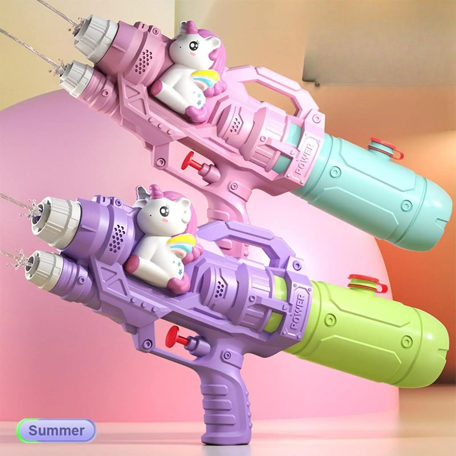 Acqua Soaker Blaster Cartoon Giocattolo per bambini Gioco all'aperto Artefatto Doppio foro Unicorno Pistola Piscina Interazione genitore-figlio