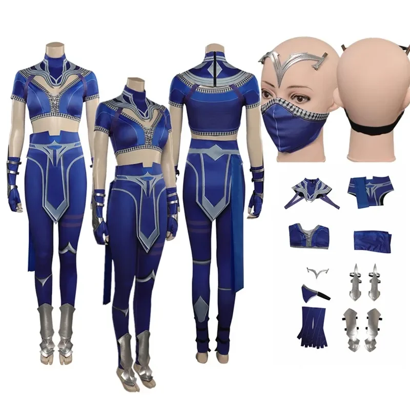 Sterfelijk Spel Kombat Kitana Cosplay Kostuum Vrouwen Fantasie Bodysuit Jumpsuut Masker Vermomming Outfits Halloween Carnaval Feestpak - afbeelding 2