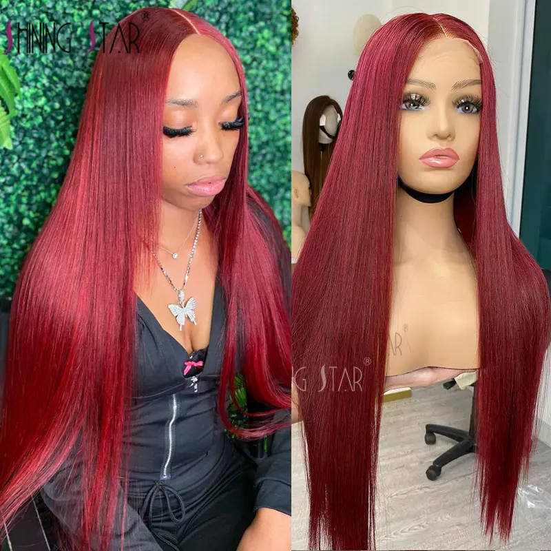 

Dark Burgundy 13X4 13X6 Tranparent Lace Front Human Hair Wigs Red Colored 99J Straight Hd Lace Frontal Wig For Women Pre Plucked