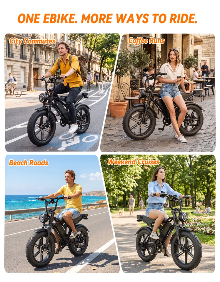 Jasion Electric Bike, Fat Tire 48V 15Ah Removable Battery, 5 Riding  Modes & 7-Speed Ebike, Full Suspension, IPX6, for Commuters, Beaches, Weekends image 4