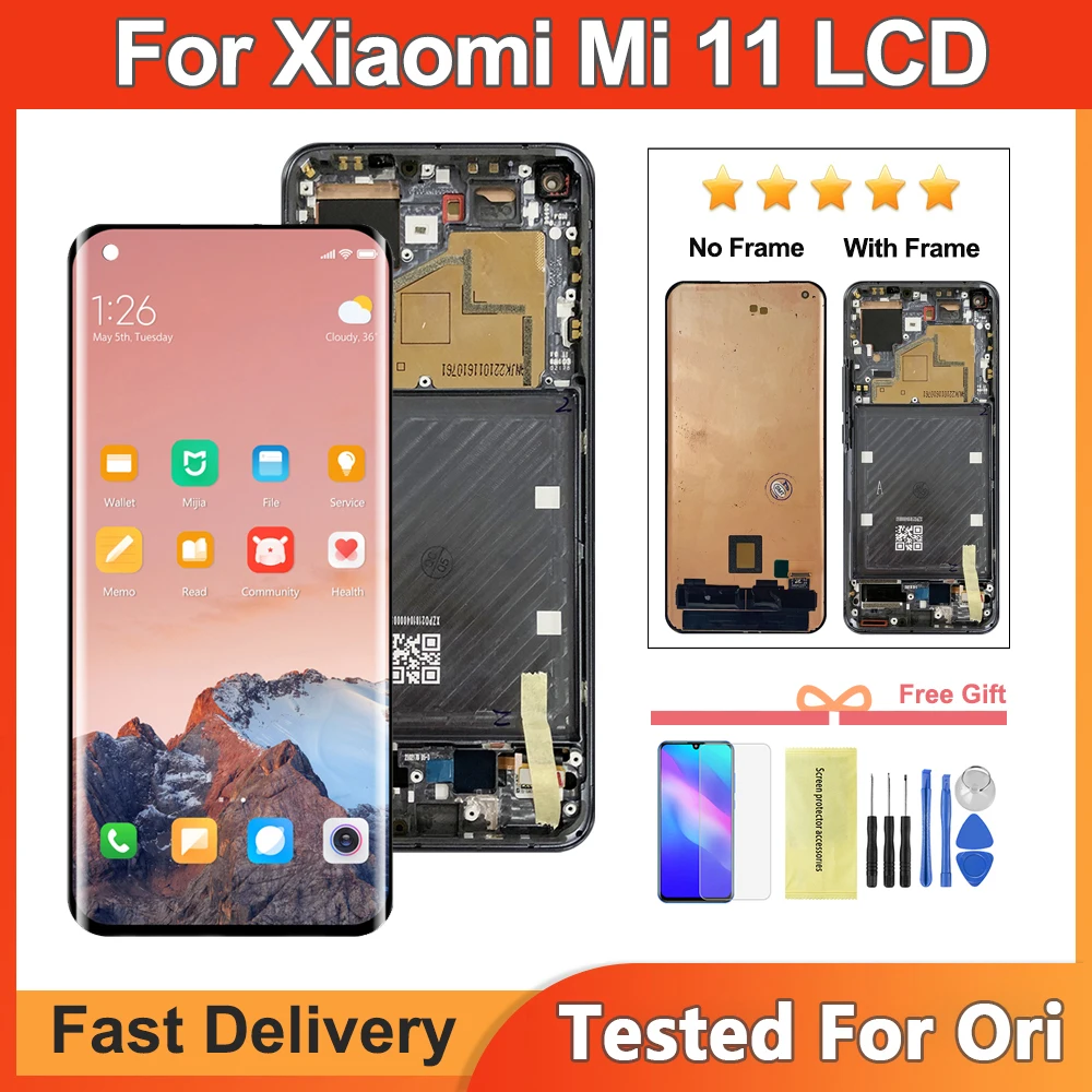 

6.81'' For Original Mi 11 Display with Frame For Xiaomi Mi 11 M2011K2C, M2011K2G LCD Touch Screen Digitizer Assembly