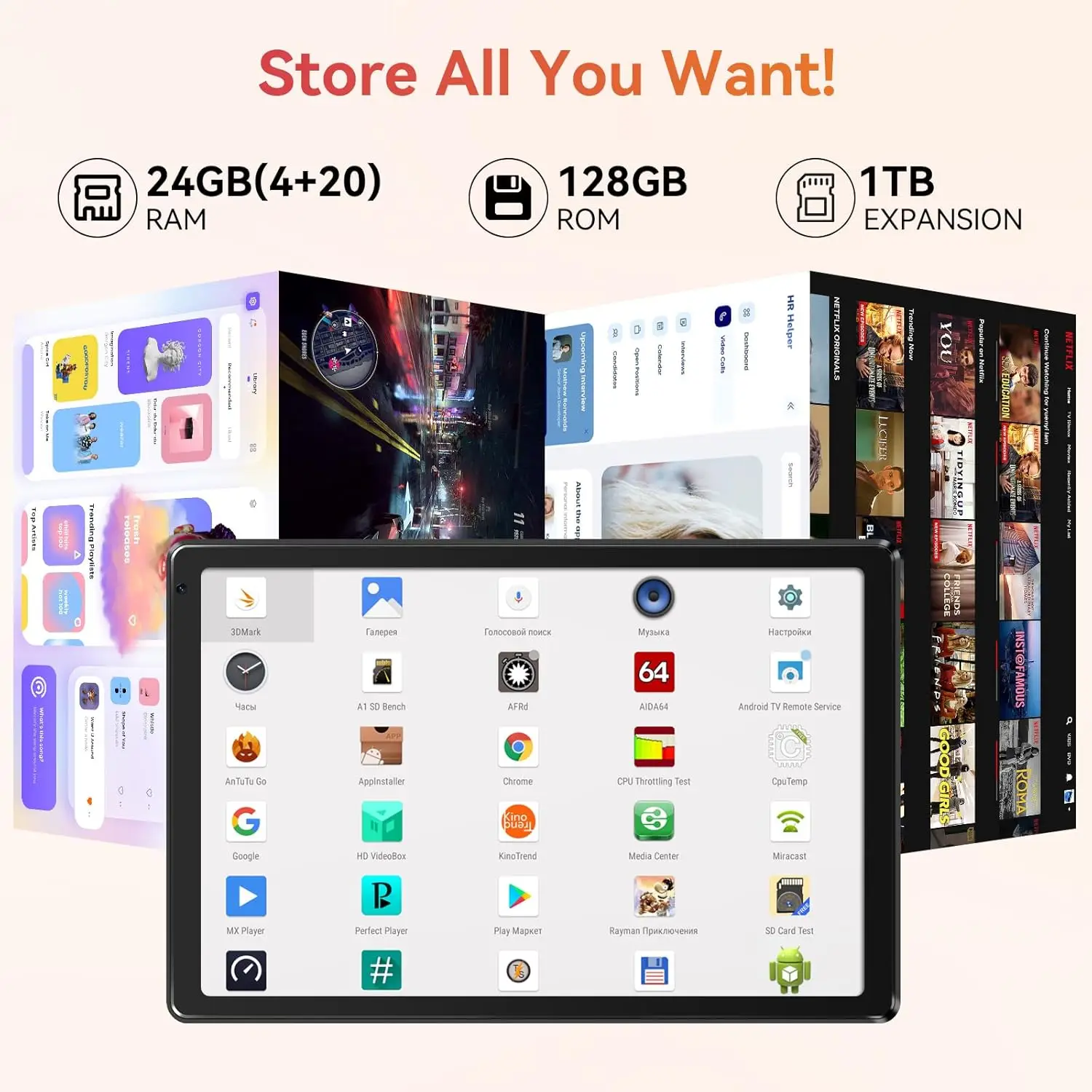 AEEZO 2025 안드로이드15 신형 10.1인치 옥타코어 24GB RAM+128GB ROM HD IPS 터치스크린 WIFI6+BT5.0 스타일러스 키보드 마우스 헤드폰