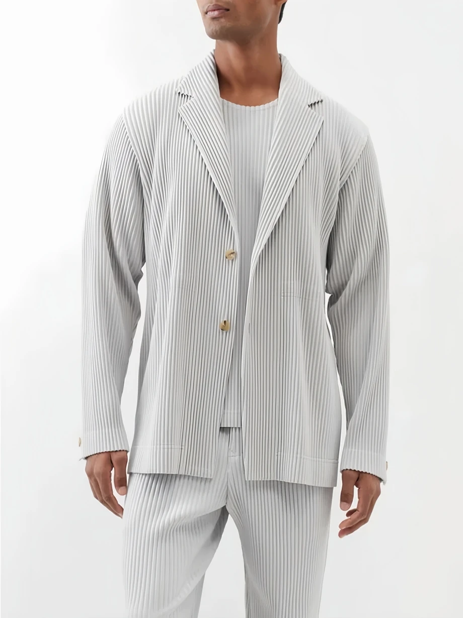 Miyake-Blazer plisado de alta calidad, chaqueta forrada informal de negocios, traje de moda, abrigo ajustado