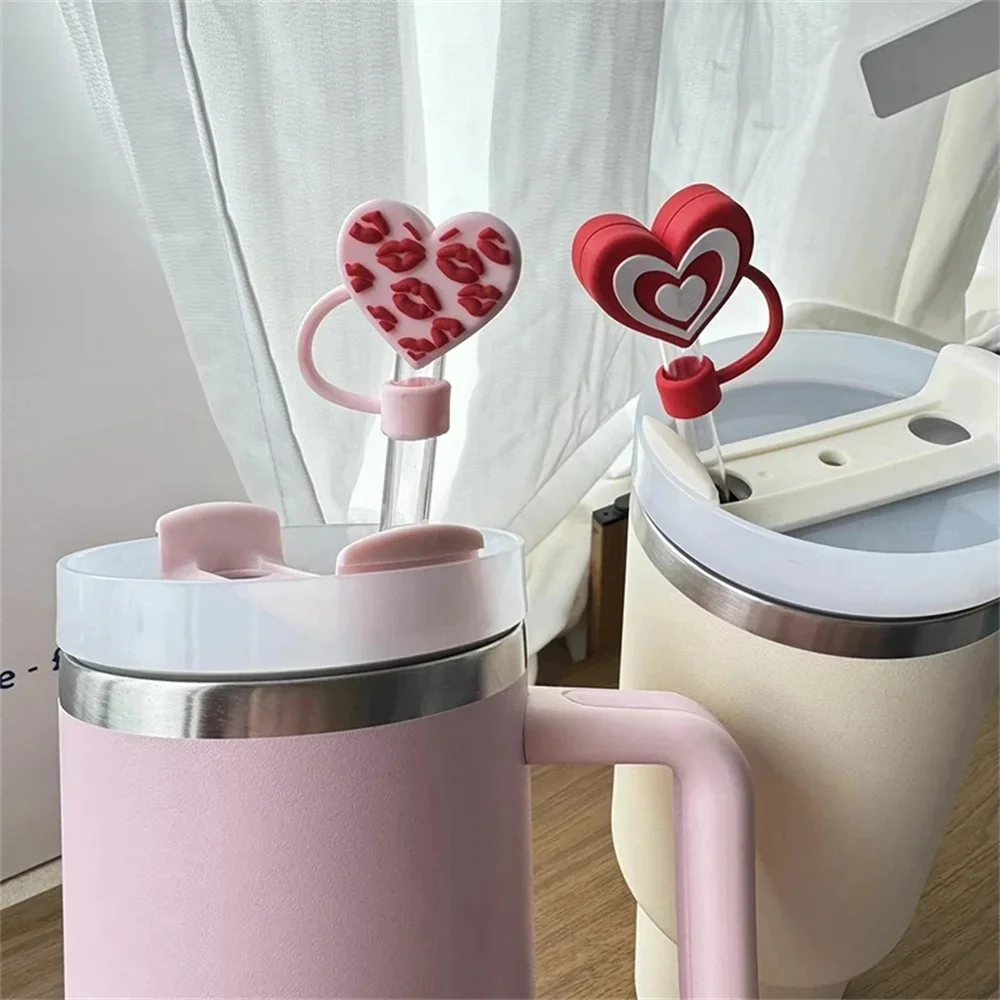 Couvercle de Paille en Forme de Cœur pour Gobelet, Accessoire Kawaii en Silicone, de Standard Stanley, Ours Mignon, 10mm