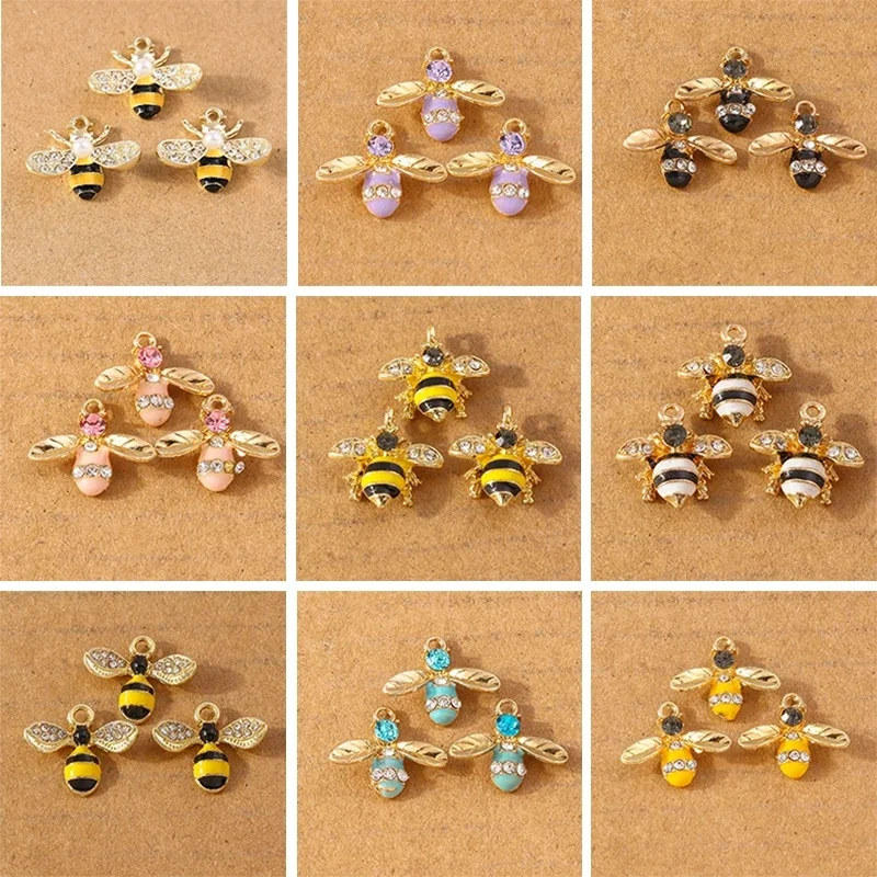 10 sztuk śliczne emalia kryształowe pszczoły Charms wisiorki do tworzenia biżuterii naszyjnik DIY kolczyki akcesoria do bransoletek — zdjęcie 2