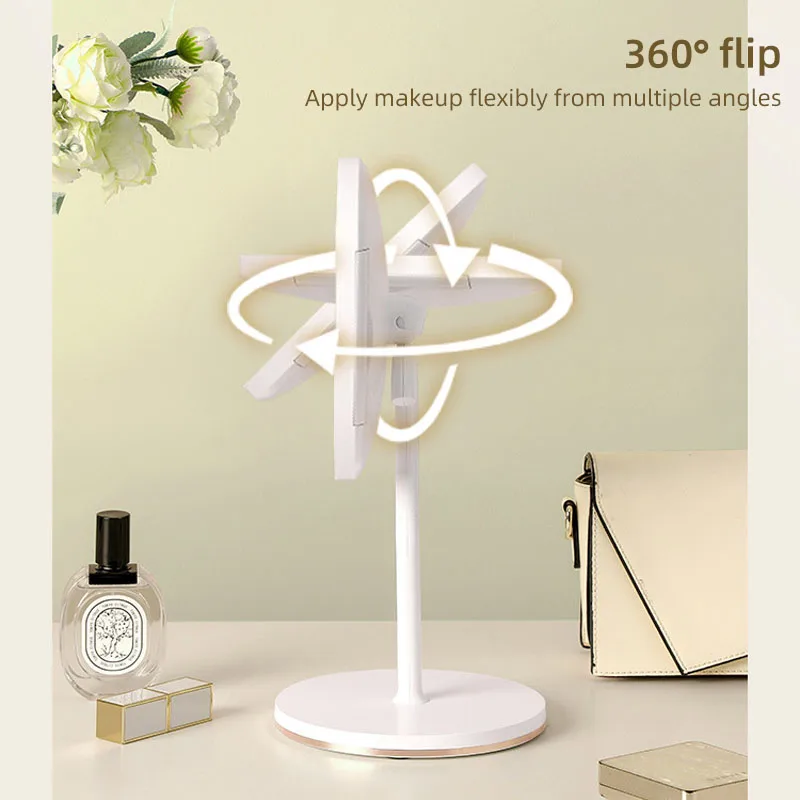 Espejo de maquillaje LED de escritorio, espejo de tocador de escritorio, espejo de belleza portátil de ultra alta definición, puede girar 360 ​ ​ grados