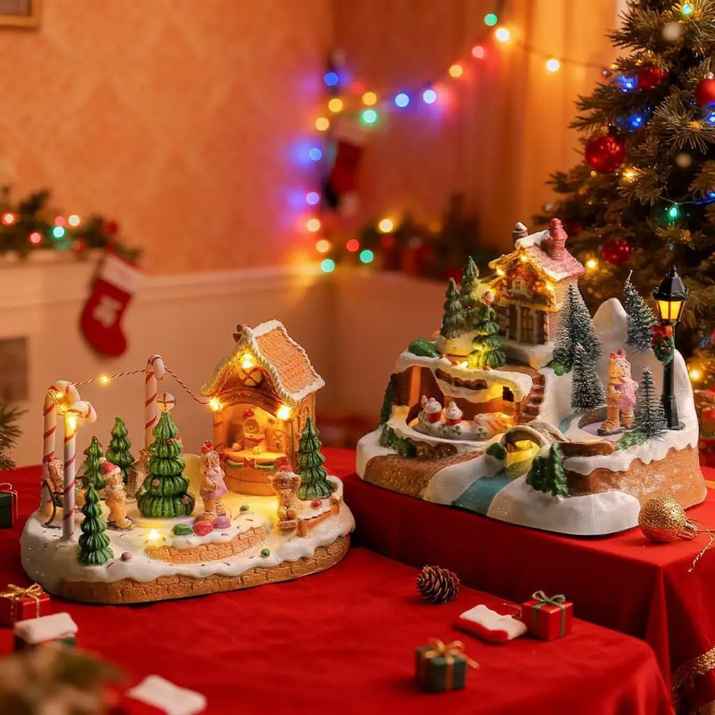 

Christmas Music Box Light Up Ornament Musical Box 8 Songs with Led Lights Festive Holiday Xmas Eve Gift Table Centerpiece Decor