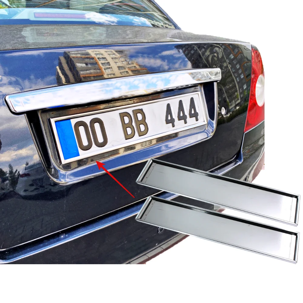 Chrome License Plate Frame 2 Pieces Stainless Steel Glossy Gray Number Plate Holder Exterior Accessory EU Size Frame 52x11 CM