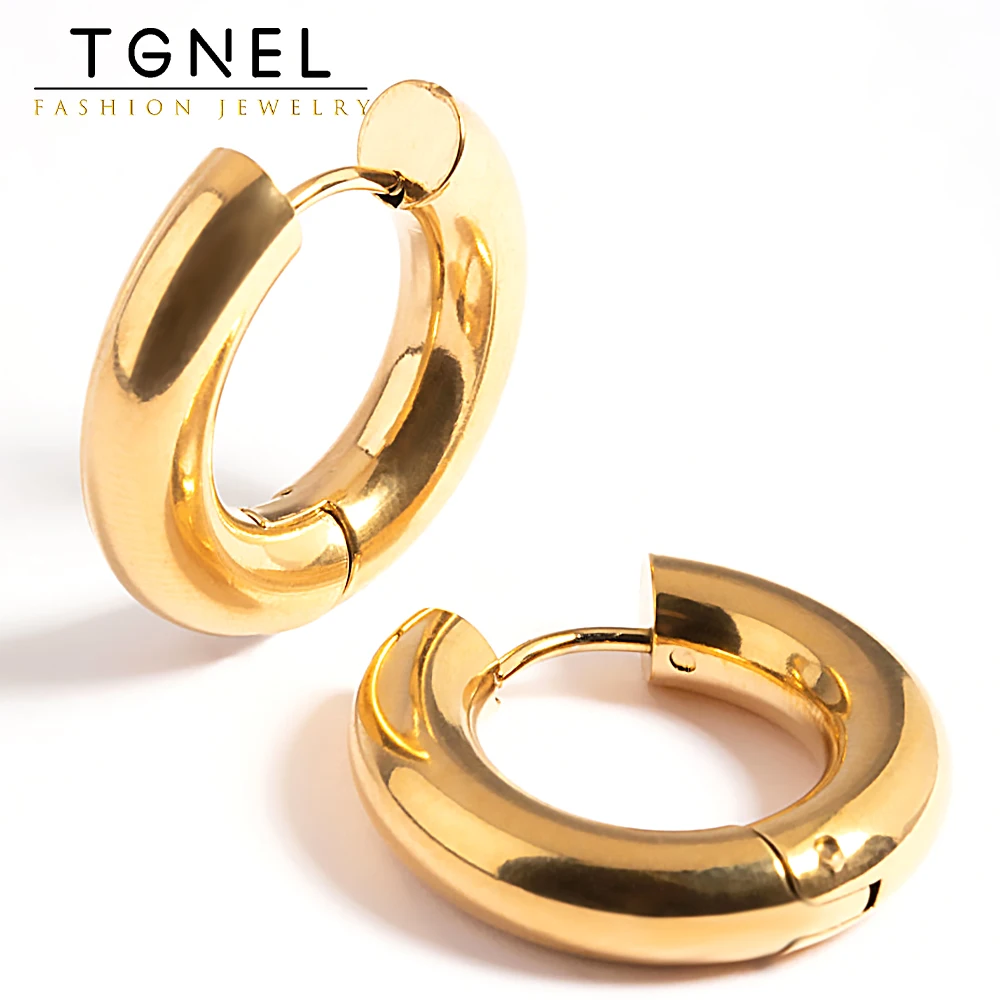 Thick Hoop Stainless Steel Earrings For Men Women Gold Color High Polished Quality Ear Buckles Charm Trendy Jewelry