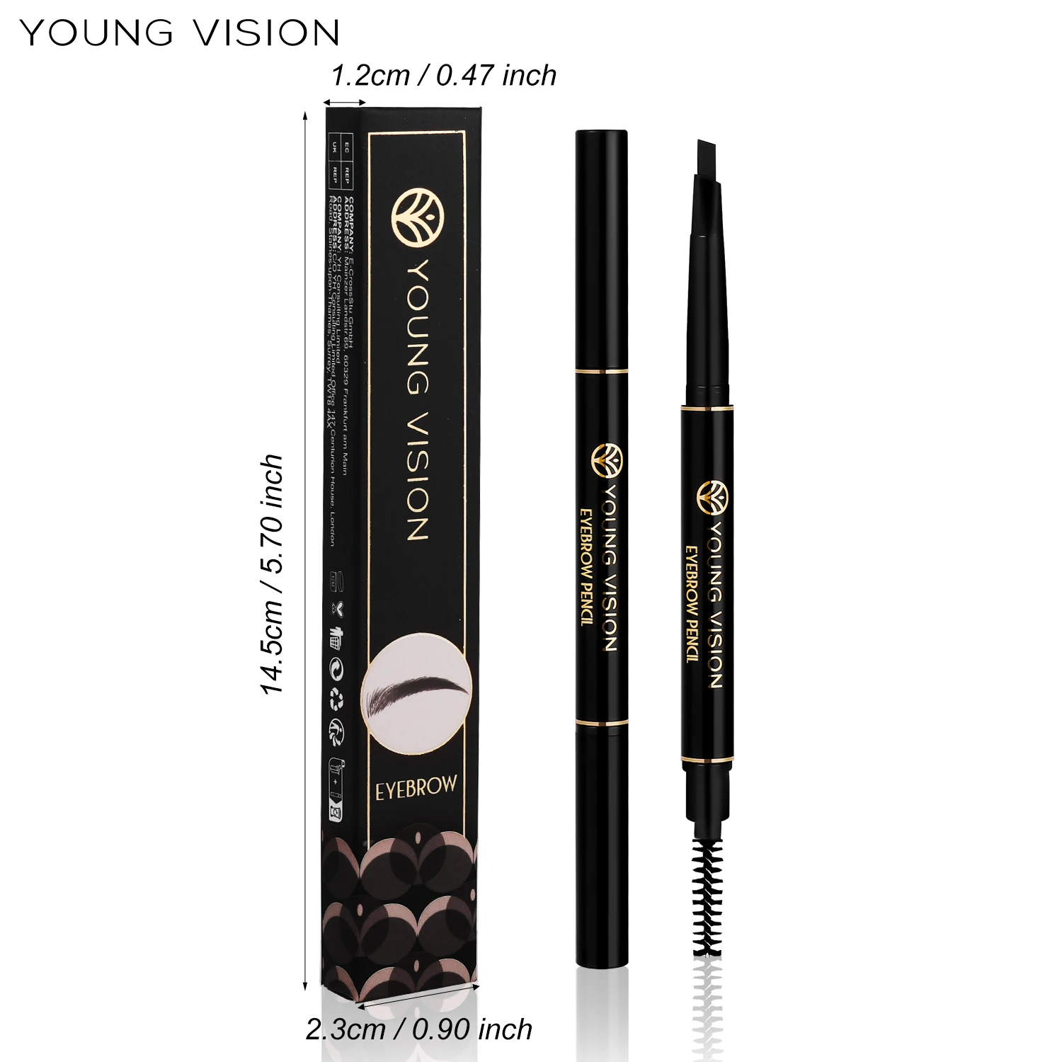 YOUNG VISION Five-Color Spiral Eyebrow Brush & Pencil Dual-Ended Twist-Up Waterproof Smudge-Proof Triangular Eyebrow Pencil