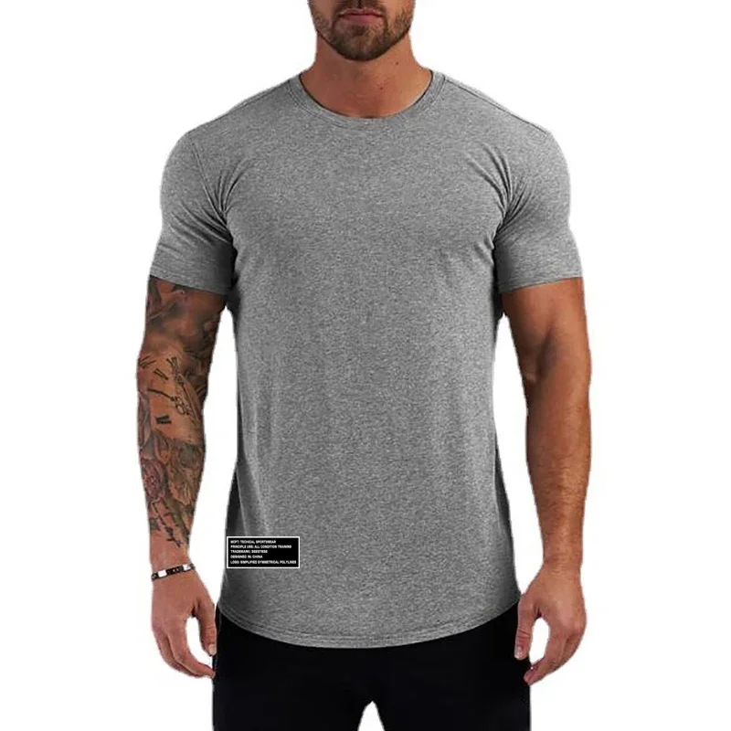 Letnia szczupła dopasowany T-shirt męska sportowa koszulka z krótkim rękawem męska odzież bawełniana koszulka na siłownię Fitness koszulki treningowe kulturystyki — zdjęcie 2