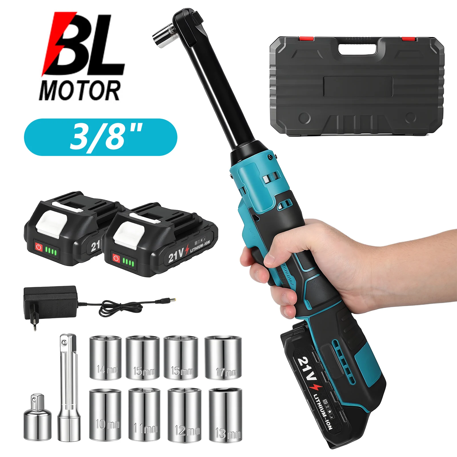 6,3-Zoll-Verlängerter Elektrischer Bürstenloser Ratschenschlüsselsatz 21V 3/8-Zoll Kabelloser Elektroschrauber 80Nm Winkelschlüssel für Makita 18V Akku