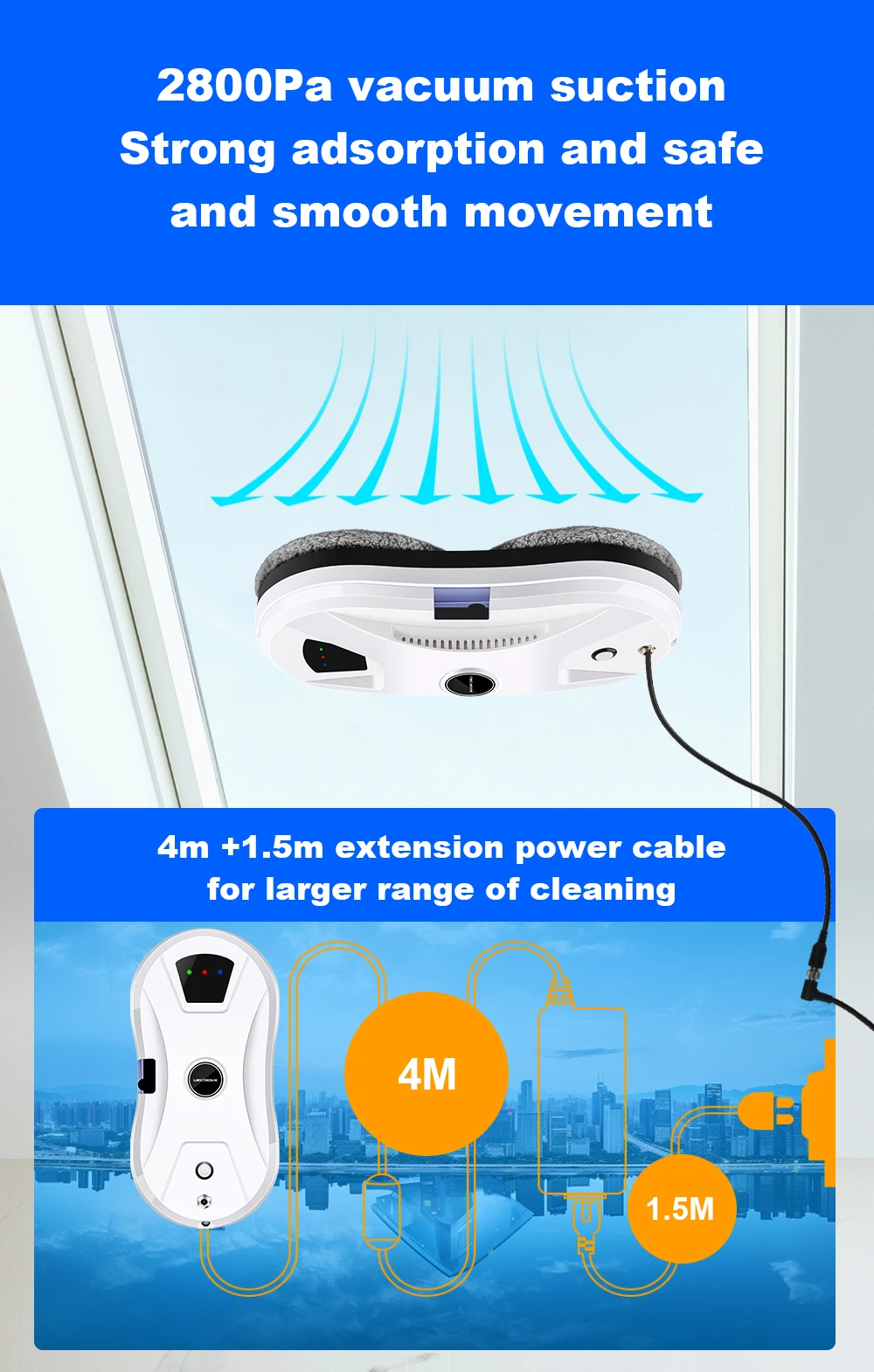 Liectroux YW610 Fensterreinigungsroboter, Ultraschall-Wassersprühgerät, ultraschlanker Staubsaugerroboter für Fenster, Glaswischer für Zuhause, Trocken- und Nasswischen, AI Route, Fernsteuerung – Detail 14